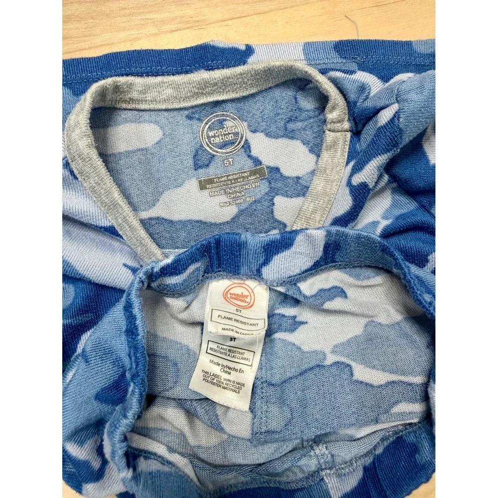 Wonder Nation Boys Pajama Set 2-Pack Blue Camo Stripe Henley 5T Sleepwear Bundle